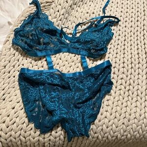 Adore Me Teal Lace Bra Set